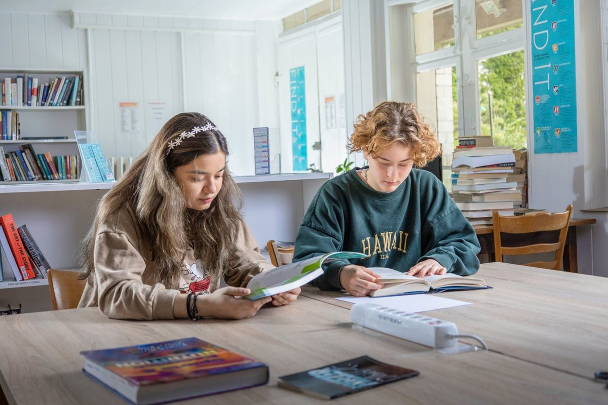 Students reading in the library
