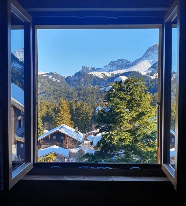 Window view of the mountains around the school